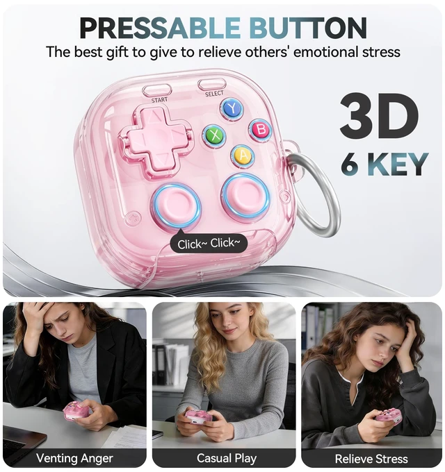 Alt view image 7 of 7 - for Samsung Galaxy Buds 4 Pro/Galaxy Buds 4 Case (Clear Pink) with Safety Lock, with Pressable Button, As Phone Stand, Cool Funny Gifts Case, for Women Men, To Relief Stress