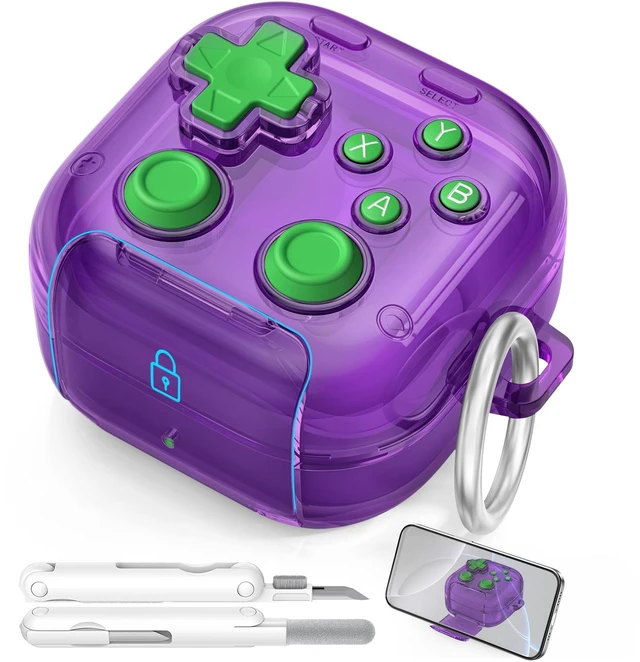 Main image of for Samsung Galaxy Buds 4 Pro/Galaxy Buds 4 Case (Clear Purple) with Safety Lock, with Pressable Button, As Phone Stand, Cool Funny Gifts Case, for Women Men, To Relief Stress