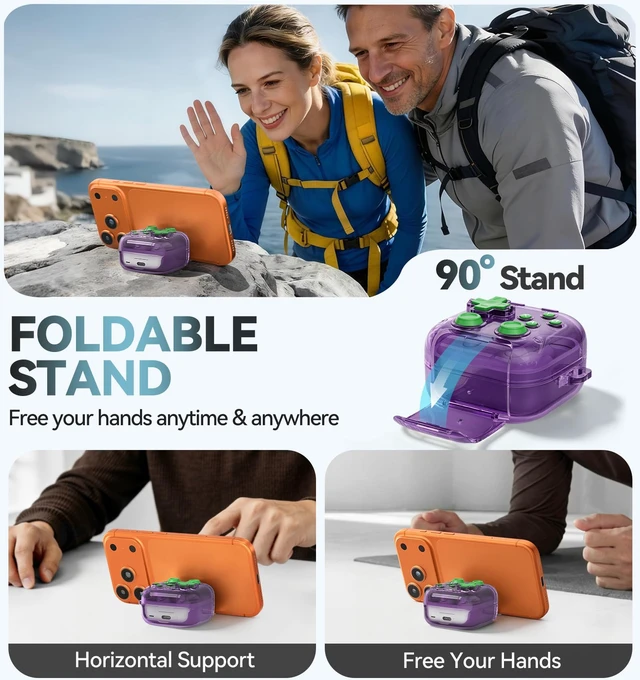 Alt view image 3 of 7 - for Samsung Galaxy Buds 4 Pro/Galaxy Buds 4 Case (Clear Purple) with Safety Lock, with Pressable Button, As Phone Stand, Cool Funny Gifts Case, for Women Men, To Relief Stress