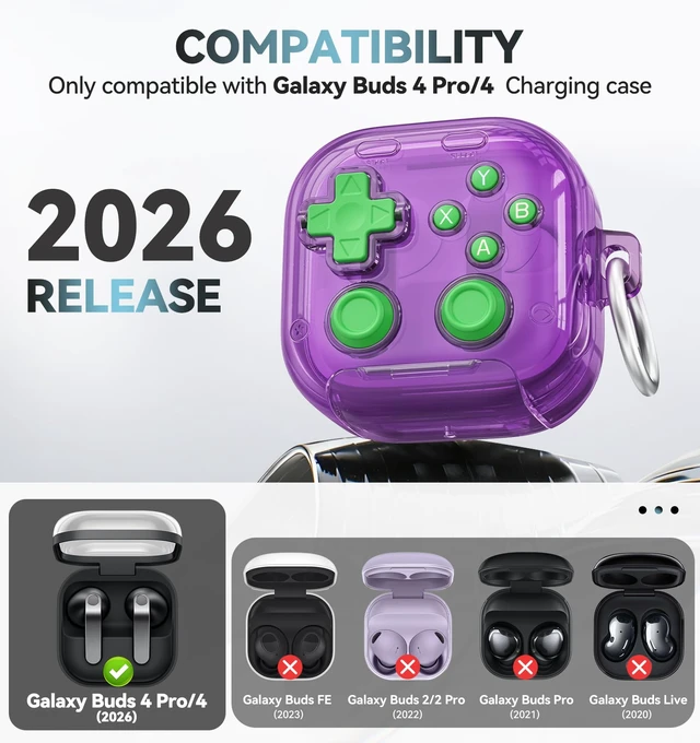 Alt view image 2 of 7 - for Samsung Galaxy Buds 4 Pro/Galaxy Buds 4 Case (Clear Purple) with Safety Lock, with Pressable Button, As Phone Stand, Cool Funny Gifts Case, for Women Men, To Relief Stress