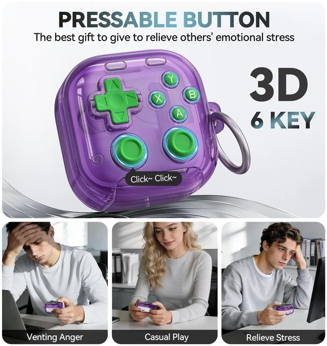 Alt view image 7 of 7 - for Samsung Galaxy Buds 4 Pro/Galaxy Buds 4 Case (Clear Purple) with Safety Lock, with Pressable Button, As Phone Stand, Cool Funny Gifts Case, for Women Men, To Relief Stress
