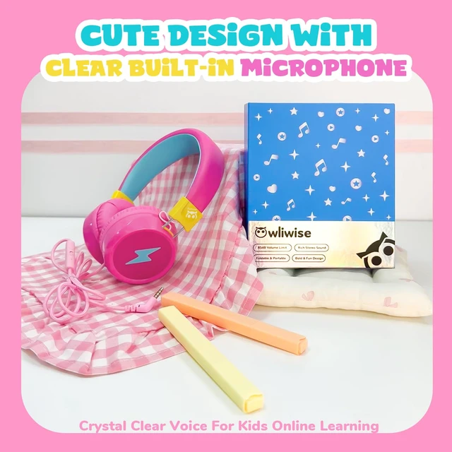 Alt view image 3 of 7 - Kids Headphones with Cord with Mic, 85/94dB Safe Volume Limit HD mic, over-ear foldable, 3.5mm for iPad, tablet/computer, Kids Wired Headphones for school, travel, boys girls Flare Series