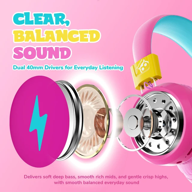 Alt view image 5 of 7 - Kids Headphones with Cord with Mic, 85/94dB Safe Volume Limit HD mic, over-ear foldable, 3.5mm for iPad, tablet/computer, Kids Wired Headphones for school, travel, boys girls Flare Series