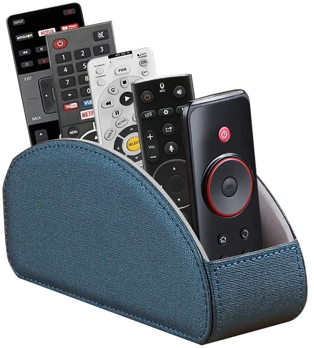 Main image of Leather Remote Control Holder,TV Remote Caddy with 5 Compartments,Desktop Organizer,for Store TV,DVD,Blu-Ray,Media Player,Heater Controllers(Blue)