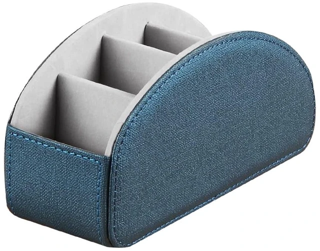 Alt view image 3 of 6 - Leather Remote Control Holder,TV Remote Caddy with 5 Compartments,Desktop Organizer,for Store TV,DVD,Blu-Ray,Media Player,Heater Controllers(Blue)