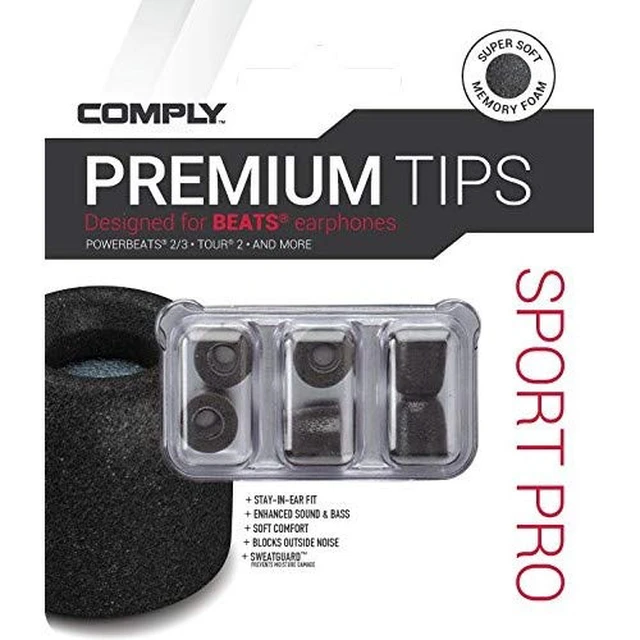 Alt view image 5 of 6 - Memory Foam Replacement Ear Tips, Black, Medium (3 Pairs) For Beats Powerbeats Pro, Beats Flex, Beats X, Powerbeats 1, 2, 3, Ultimate Comfort, Secure Fit, Superior Noise Isolation