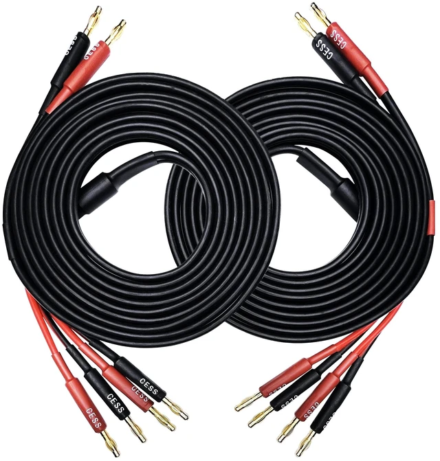 Main image of Bi-Wire Banana Plug Splitter Speaker Cable, 2-Pack (10 feet) 12 Gauge 680 strand count silicone soft rubber cable, 2 to 4 Banana Plugs