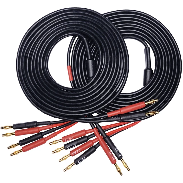 Alt view image 2 of 6 - Bi-Wire Banana Plug Splitter Speaker Cable, 2-Pack (10 feet) 12 Gauge 680 strand count silicone soft rubber cable, 2 to 4 Banana Plugs