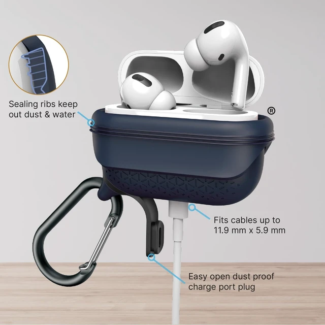 Alt view image 7 of 7 - Case for AirPods Pro 2, Waterproof IP67 & Drop-Proof Silicone Case Cover for Apple Airpod Pro 2, Wireless Charging Compatible, One-Piece Design with Carabiner for Active Lifestyles