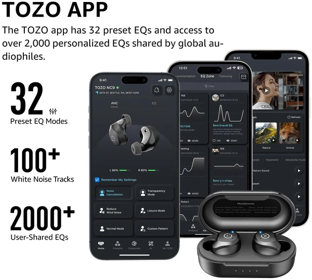 Alt view image 7 of 7 - NC9 Hybrid Active Noise Cancelling Wireless Earbuds, Deep Bass Sound Clear Calls, Comfortable Fit Ear Buds, Immersive Stereo Audio, Bluetooth 5.3 in Ear Headphones, IPX6 Waterproof