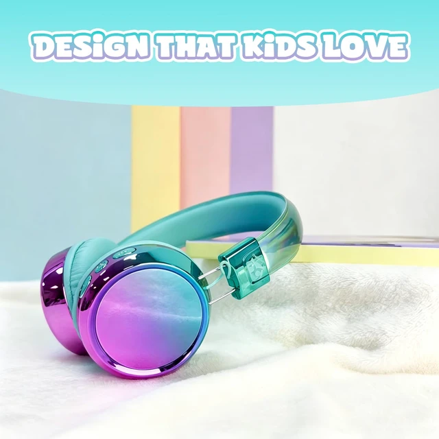 Alt view image 7 of 7 - Kids Bluetooth Headphones with mic, 74/85dB Limited, 60H Playtime Fast charging, Bluetooth 5.4, foldable over-ear, AUX for iPad, tablet, airplane, Wireless headphones for kids, Aura Series