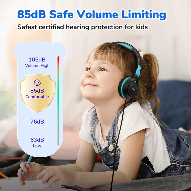 Alt view image 2 of 7 - S1 Kids Headphones, Wired Headphones for Kids, Lightweight, Black Stereo Sound, Adjustable Headband, 85dB Volume Limit, Portable On-Ear Headphone for School/Travel/Boys/Girls/PC/Tablet, Black
