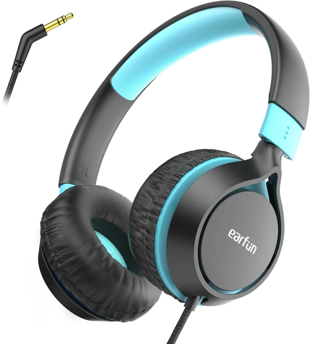 Main image of S1 Kids Headphones, Wired Headphones for Kids, Lightweight, Black Stereo Sound, Adjustable Headband, 85dB Volume Limit, Portable On-Ear Headphone for School/Travel/Boys/Girls/PC/Tablet, Black