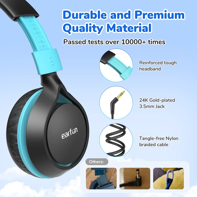 Alt view image 4 of 7 - S1 Kids Headphones, Wired Headphones for Kids, Lightweight, Black Stereo Sound, Adjustable Headband, 85dB Volume Limit, Portable On-Ear Headphone for School/Travel/Boys/Girls/PC/Tablet, Black
