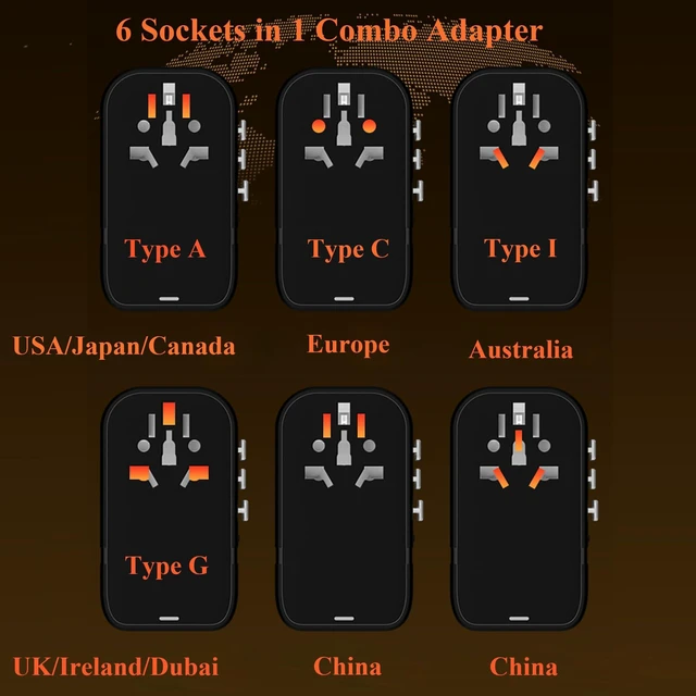 Alt view image 2 of 6 - 220V to 110V Voltage Converter,US to Europe Travel Converters,Universal International Travel Power Adapter with 2 Type C and 2 USB A Port,DC PD20W & QC 18W, Multi-Plug USA/UK/EU/AUS/China Converter