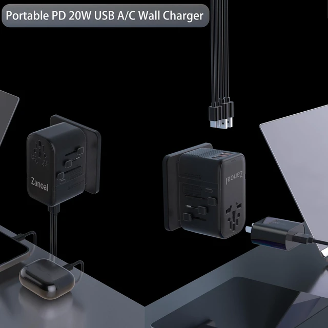 Alt view image 6 of 6 - 220V to 110V Voltage Converter,US to Europe Travel Converters,Universal International Travel Power Adapter with 2 Type C and 2 USB A Port,DC PD20W & QC 18W, Multi-Plug USA/UK/EU/AUS/China Converter