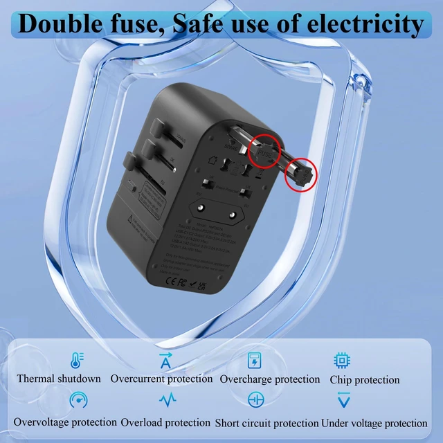 Alt view image 5 of 6 - 220V to 110V Voltage Converter,US to Europe Travel Converters,Universal International Travel Power Adapter with 2 Type C and 2 USB A Port,DC PD20W & QC 18W, Multi-Plug USA/UK/EU/AUS/China Converter