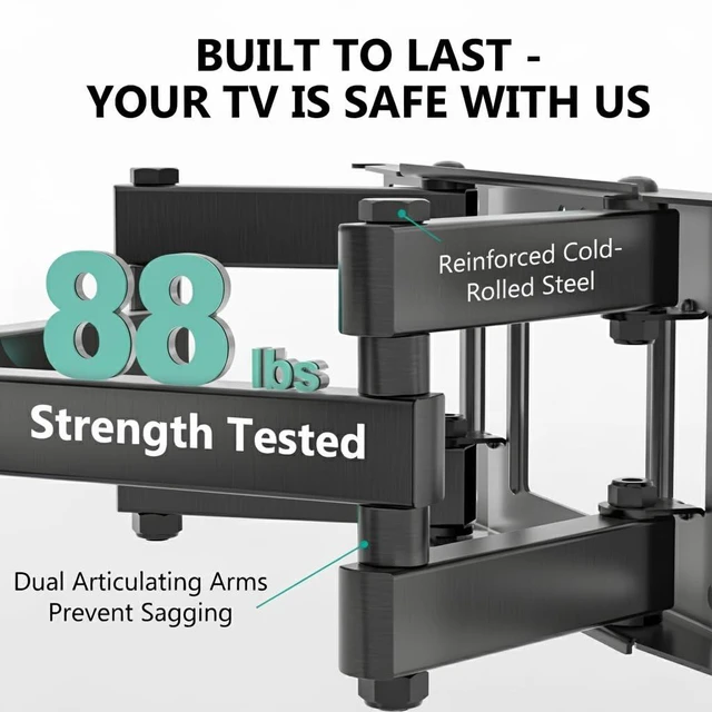 Alt view image 4 of 6 - Full Motion TV Wall Mount for 3270 Inch TVs Dual Articulating Mount with Swivel, Tilt & Extension VESA up to 400x400mm Fits 12/16" Wood Studs Holds Up to 88 lbs
