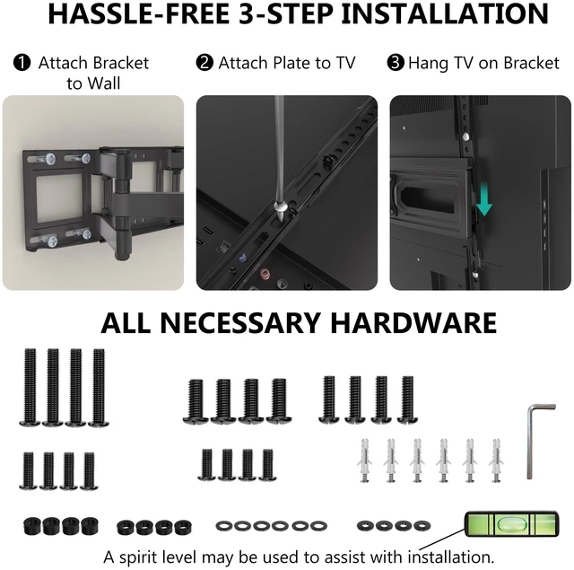 Alt view image 5 of 6 - Full Motion TV Wall Mount for 3270 Inch TVs Dual Articulating Mount with Swivel, Tilt & Extension VESA up to 400x400mm Fits 12/16" Wood Studs Holds Up to 88 lbs