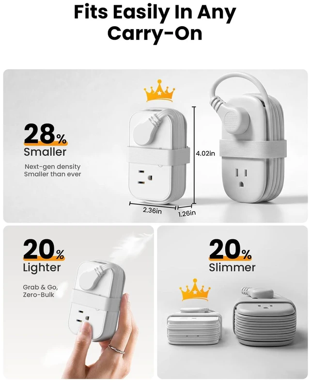 Alt view image 2 of 7 - 10in1 Cruise Approved Travel Power Strip,20W USB C,Cruise Essential for Hotels Cruise Airplane Beach Vacation,4ft Wrap Cord Flat Plug,6 Outlets (4 Widely Spaced),USB C Fast Charging,Travel Gift