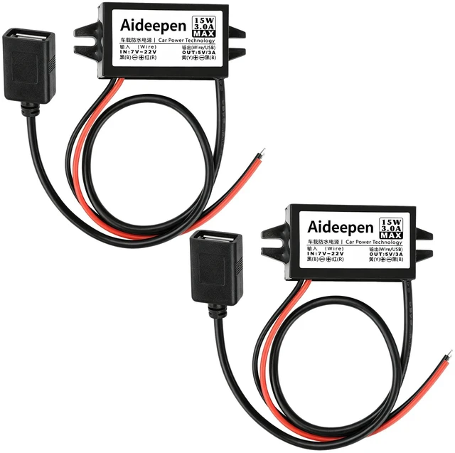 Main image of 2 PCS 12v to 5v DC Converter Buck Module, 12v to 5v 3A 15W Converter DC Buck Converter Module DC Car Power Converter Adapter(Single-Head USB)