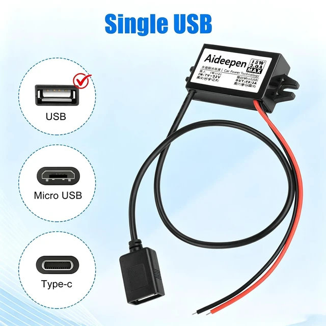 Alt view image 3 of 6 - 2 PCS 12v to 5v DC Converter Buck Module, 12v to 5v 3A 15W Converter DC Buck Converter Module DC Car Power Converter Adapter(Single-Head USB)