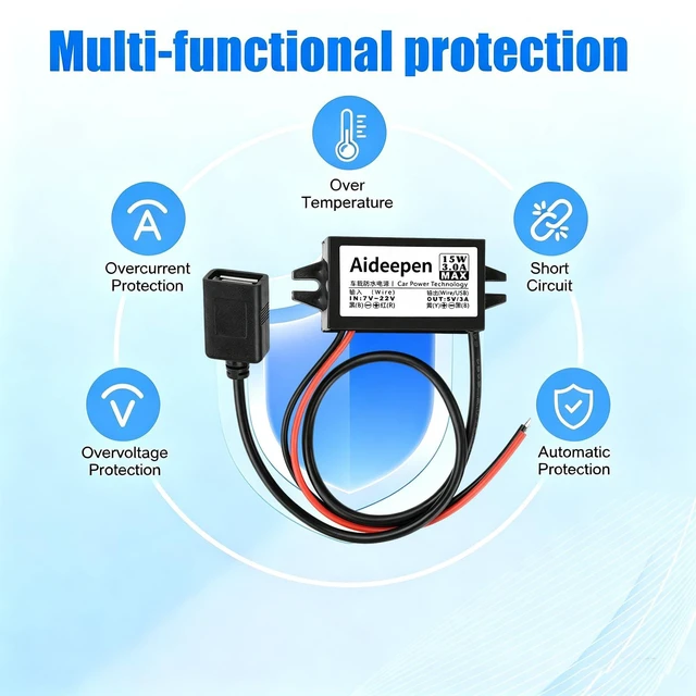 Alt view image 5 of 6 - 2 PCS 12v to 5v DC Converter Buck Module, 12v to 5v 3A 15W Converter DC Buck Converter Module DC Car Power Converter Adapter(Single-Head USB)