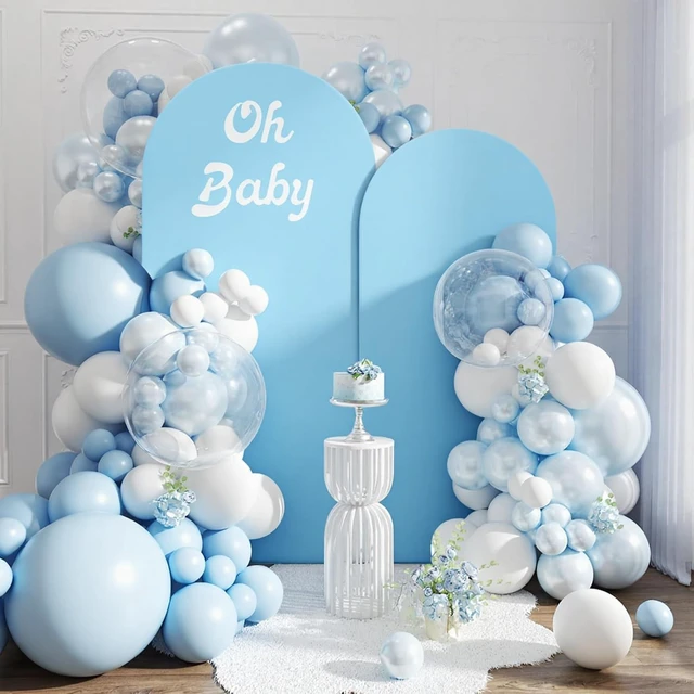 Main image of Set of 2 Arch Backdrop Covers 7.2FT, 6FT Blue and Oh Baby Decal Sign - Adjustable Spandex Arch Covers Stretchy Backdrop for Wedding Birthday Party Baby Shower Banquet Decoration