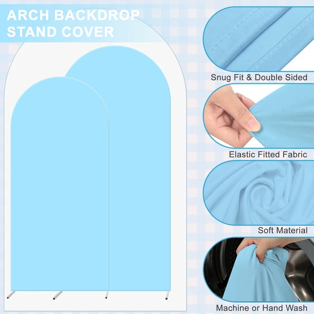 Alt view image 4 of 6 - Set of 2 Arch Backdrop Covers 7.2FT, 6FT Blue and Oh Baby Decal Sign - Adjustable Spandex Arch Covers Stretchy Backdrop for Wedding Birthday Party Baby Shower Banquet Decoration