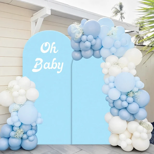 Alt view image 6 of 6 - Set of 2 Arch Backdrop Covers 7.2FT, 6FT Blue and Oh Baby Decal Sign - Adjustable Spandex Arch Covers Stretchy Backdrop for Wedding Birthday Party Baby Shower Banquet Decoration