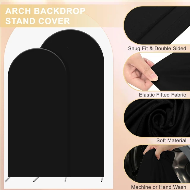 Alt view image 4 of 6 - Set of 2 Arch Backdrop Cover 7.2FT, 6FT Black and Happy 50th 60th 70th Birthday Decal Sign - Adjustable Arch Covers Stretchy Backdrop for Wedding Birthday Party Baby Shower Decoration