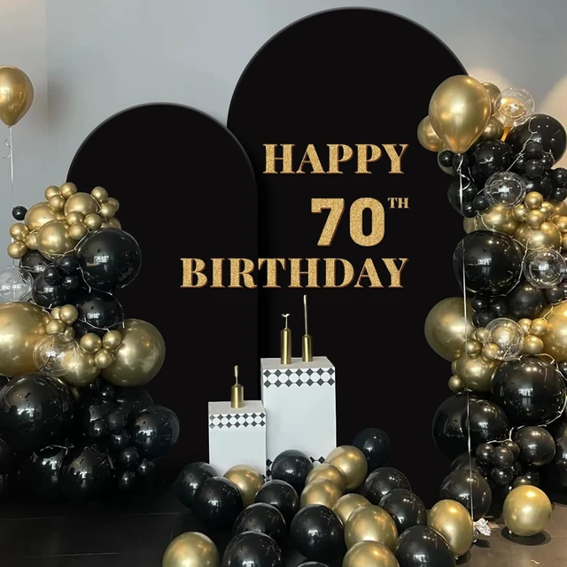 Alt view image 5 of 6 - Set of 2 Arch Backdrop Cover 7.2FT, 6FT Black and Happy 50th 60th 70th Birthday Decal Sign - Adjustable Arch Covers Stretchy Backdrop for Wedding Birthday Party Baby Shower Decoration