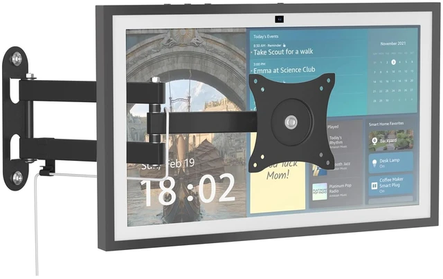 Main image of Wall Mount Compatible with Echo Show 15/21, Extends 17" from Wall 360° Rotation for Landscape or Portrait, Tilts Up and Down, Swivels Side to Side, Stable Articulating Arm, Black