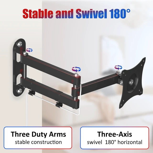 Alt view image 4 of 7 - Wall Mount Compatible with Echo Show 15/21, Extends 17" from Wall 360° Rotation for Landscape or Portrait, Tilts Up and Down, Swivels Side to Side, Stable Articulating Arm, Black