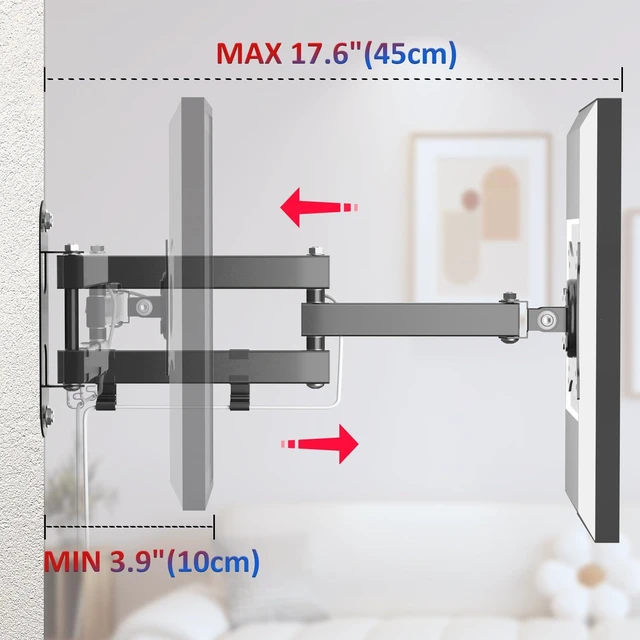 Alt view image 5 of 7 - Wall Mount Compatible with Echo Show 15/21, Extends 17" from Wall 360° Rotation for Landscape or Portrait, Tilts Up and Down, Swivels Side to Side, Stable Articulating Arm, Black