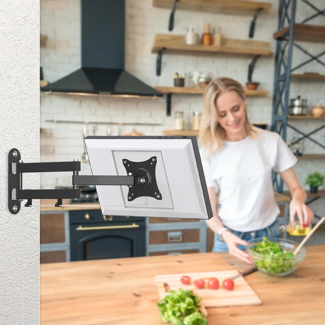 Alt view image 7 of 7 - Wall Mount Compatible with Echo Show 15/21, Extends 17" from Wall 360° Rotation for Landscape or Portrait, Tilts Up and Down, Swivels Side to Side, Stable Articulating Arm, Black
