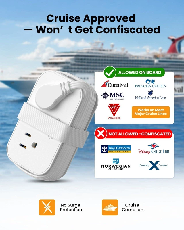Alt view image 5 of 7 - 10in1 Cruise Approved Travel Power Strip,20W USB C,Cruise Essential for Hotels Cruise Airplane Beach Vacation,4ft Wrap Cord Flat Plug,6 Outlets (4 Widely Spaced),USB C Fast Charging,Travel Gift