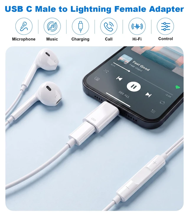 Alt view image 2 of 7 - USB C to Lightning Audio Adapter Support Charge & Heaphone & Data Transfer 2 PACK Lightning to USB C Adapter with Fast Charging, Female Lightning to USBC Earphone Converter for iPhone 17/16/15/iPad