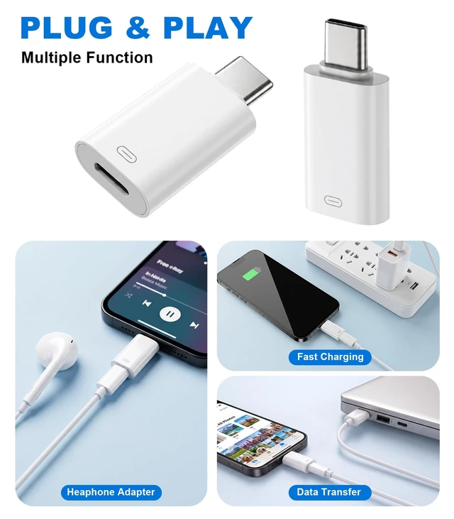 Alt view image 3 of 7 - USB C to Lightning Audio Adapter Support Charge & Heaphone & Data Transfer 2 PACK Lightning to USB C Adapter with Fast Charging, Female Lightning to USBC Earphone Converter for iPhone 17/16/15/iPad