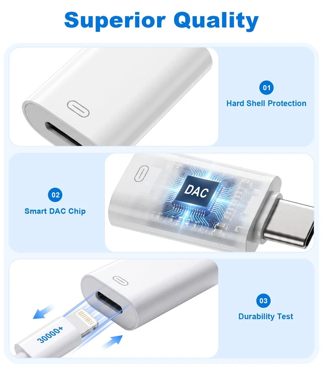 Alt view image 7 of 7 - USB C to Lightning Audio Adapter Support Charge & Heaphone & Data Transfer 2 PACK Lightning to USB C Adapter with Fast Charging, Female Lightning to USBC Earphone Converter for iPhone 17/16/15/iPad