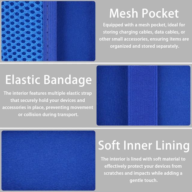 Alt view image 3 of 7 - Hard Case for SHOKZ OpenFit Pro Open-Ear Earbuds, Blue Mesh Accessory Pocket, Charging Cable Storage, Lightweight Design, Carabiner Clip