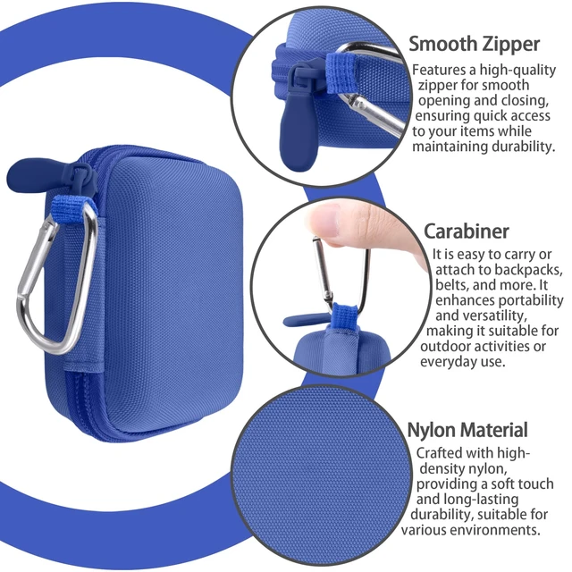 Alt view image 5 of 7 - Hard Case for SHOKZ OpenFit Pro Open-Ear Earbuds, Blue Mesh Accessory Pocket, Charging Cable Storage, Lightweight Design, Carabiner Clip