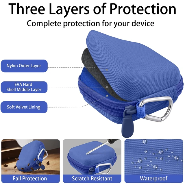 Alt view image 7 of 7 - Hard Case for SHOKZ OpenFit Pro Open-Ear Earbuds, Blue Mesh Accessory Pocket, Charging Cable Storage, Lightweight Design, Carabiner Clip