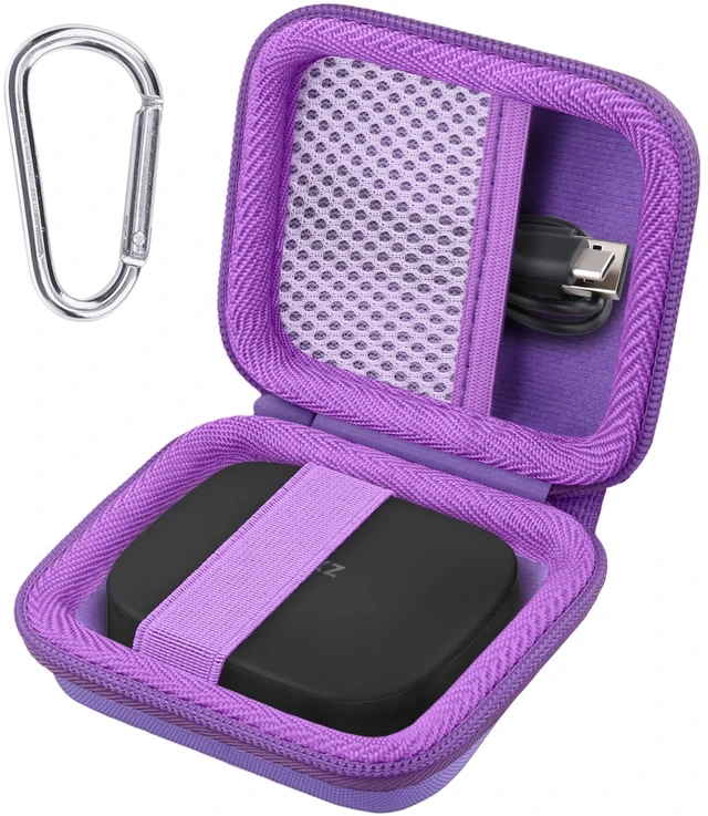 Main image of Hard Case for SHOKZ OpenFit Pro Open-Ear Earbuds, Purple Mesh Accessory Pocket, Charging Cable Storage, Lightweight Design, Carabiner Clip