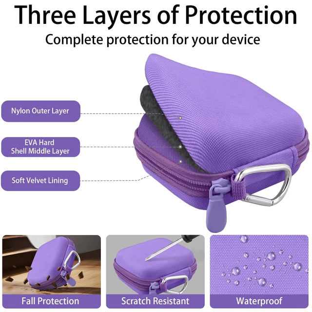 Alt view image 7 of 7 - Hard Case for SHOKZ OpenFit Pro Open-Ear Earbuds, Purple Mesh Accessory Pocket, Charging Cable Storage, Lightweight Design, Carabiner Clip