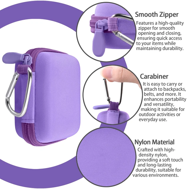 Alt view image 5 of 7 - Hard Case for SHOKZ OpenFit Pro Open-Ear Earbuds, Purple Mesh Accessory Pocket, Charging Cable Storage, Lightweight Design, Carabiner Clip