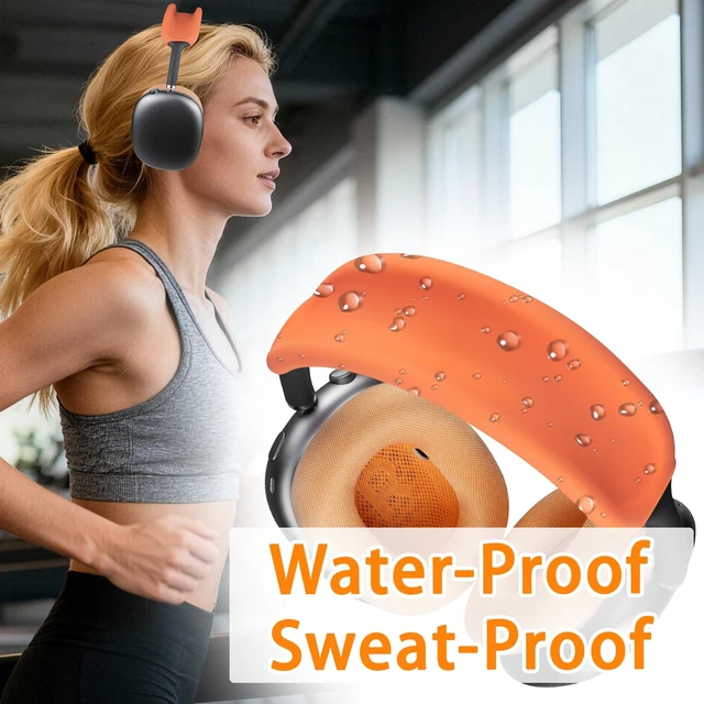 Alt view image 7 of 7 - Upgraded Headband Protector for AirPods Max (USB-C/Lightning), Sweat Proof Full Cover for Gym Workouts, (Easy Disassembly Required) - Orange