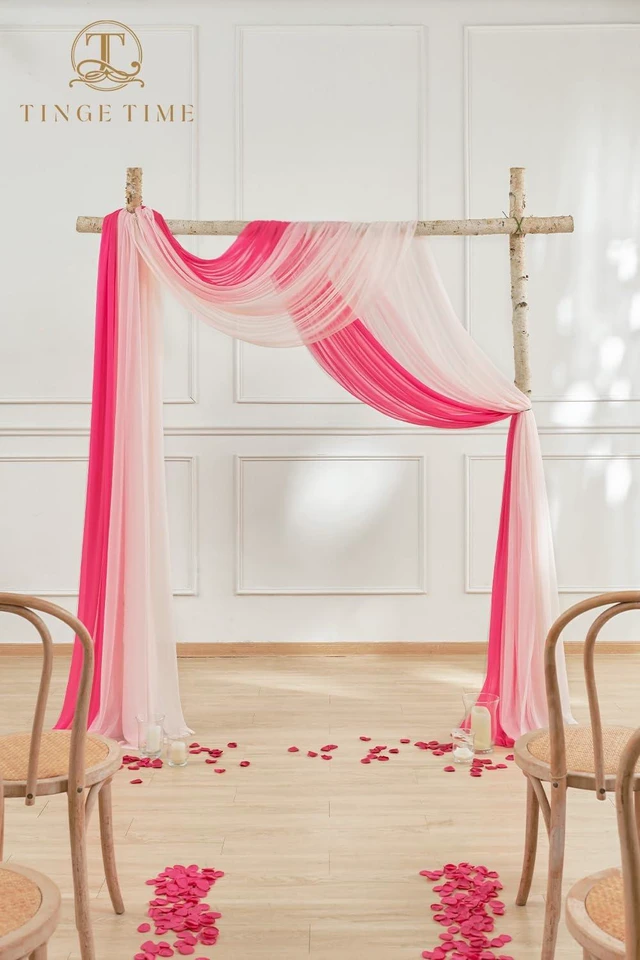 Alt view image 3 of 7 - Weddings Arch Draping Fabric 3-Panel Ombre, Sheer Swag 30"x 20ft Chiffon Tulle Curtain Shimmery Ombre Swag Decor for Wedding Ceremonies Outdoor Event Birthday Parties Showers