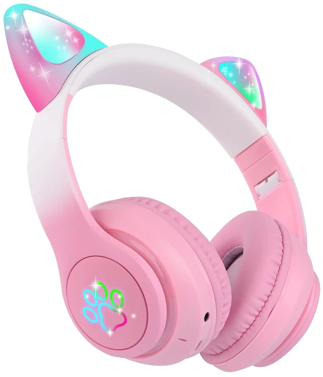 Main image of Kids Wireless Headphones LED Light up Cat Bluetooth Headphones, Color Changing Cat Ear Wireless Headsets with Microphone for Kids/Girls/School/Christmas (Pink Pro)