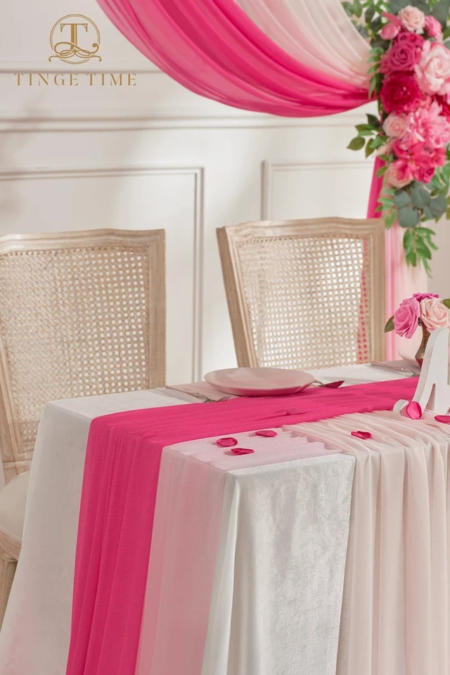 Alt view image 5 of 7 - Weddings Arch Draping Fabric 3-Panel Ombre, Sheer Swag 30"x 20ft Chiffon Tulle Curtain Shimmery Ombre Swag Decor for Wedding Ceremonies Outdoor Event Birthday Parties Showers